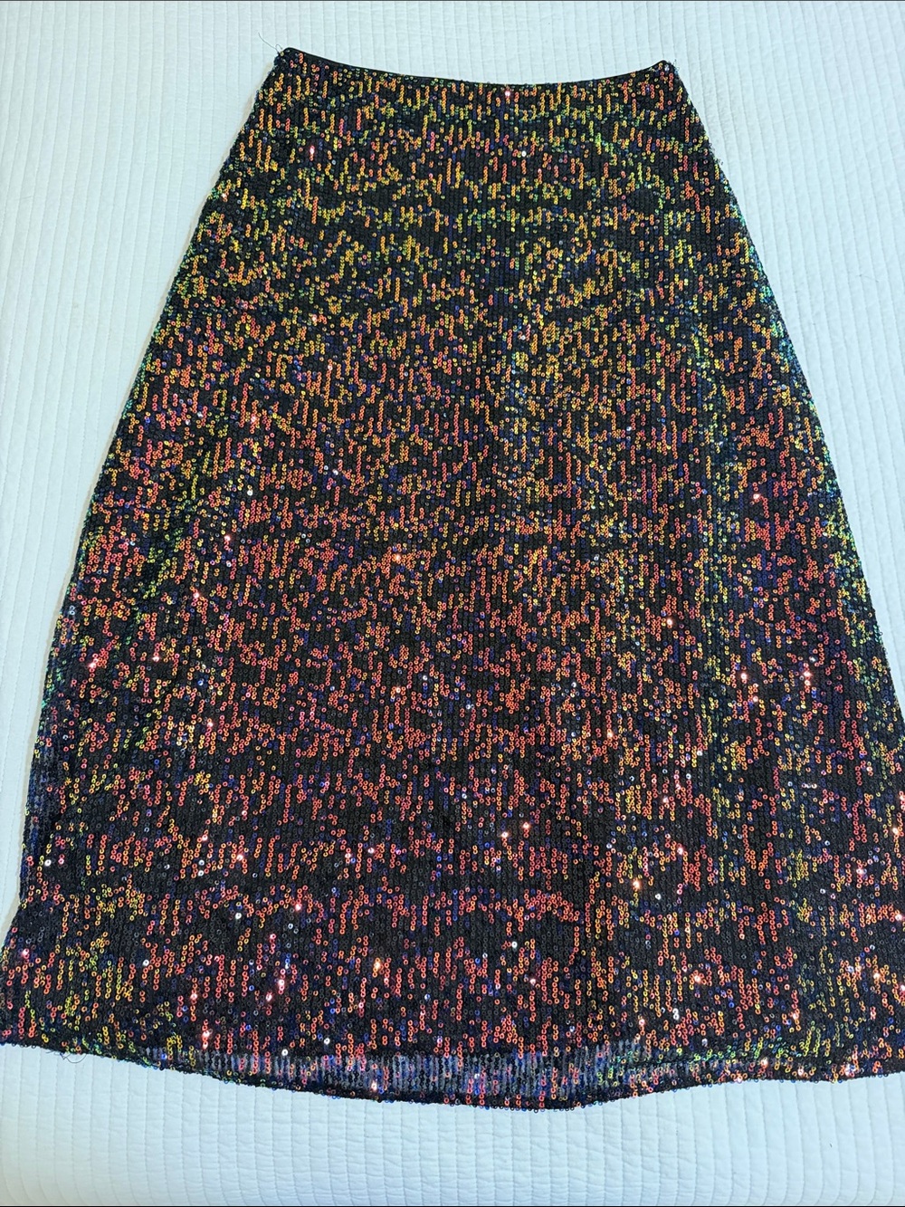 LOFT Black Sequin A-Line Skirt with Multicolor Accents